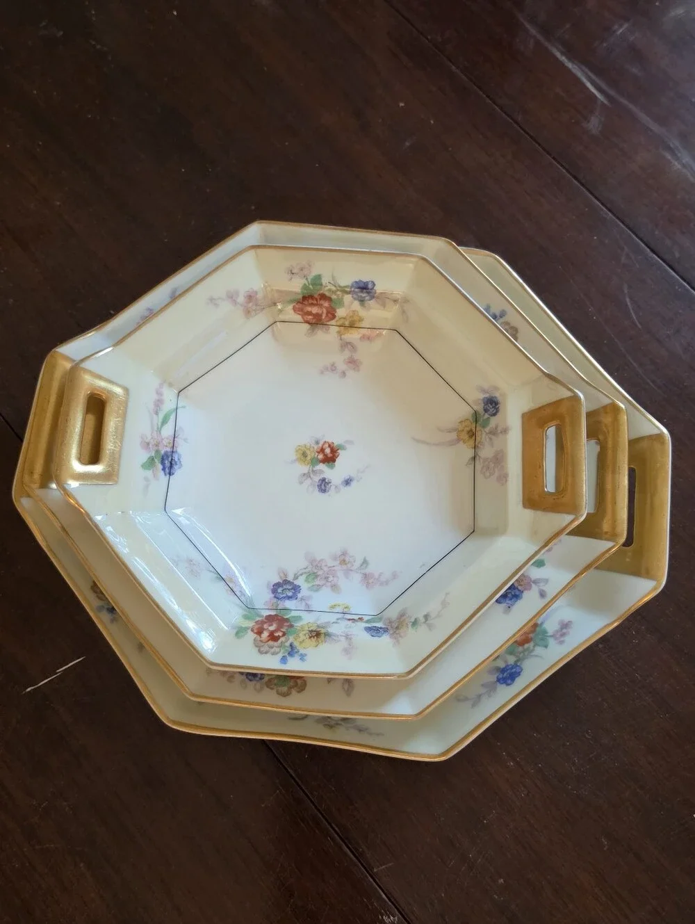 Theodore Haviland Limoges Jewel 3pc Serving Lot Octagonal Bowls & Platter 1920s